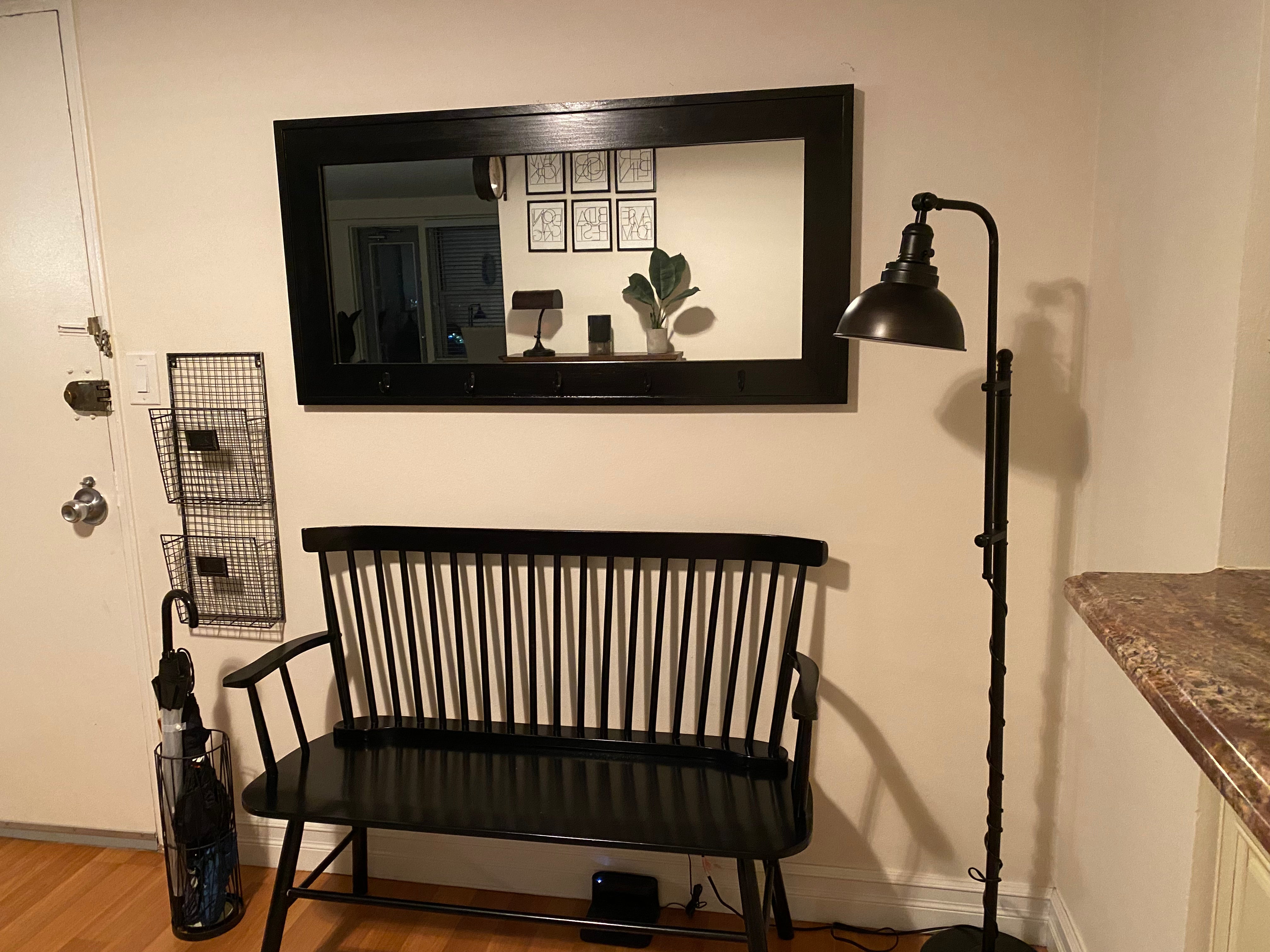 Entryway mirror with hooks and bench sale